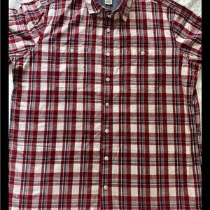 LL Bean Men’s XL Tall Red Plaid Slightly Fitted Short Sleeve Button Down Shirt